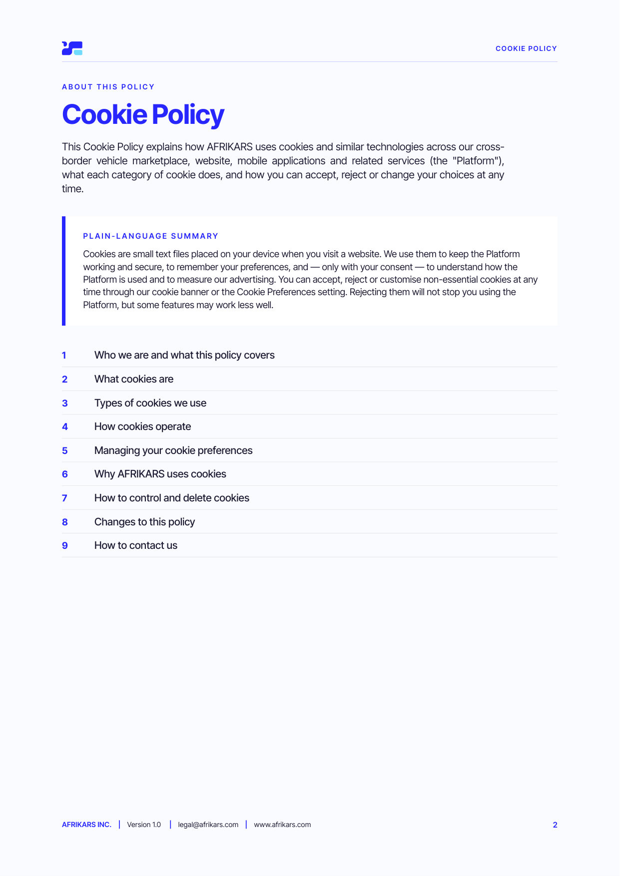 Cookie policy, page 2