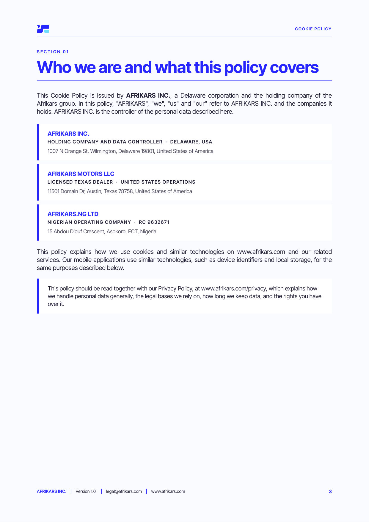 Cookie policy, page 3