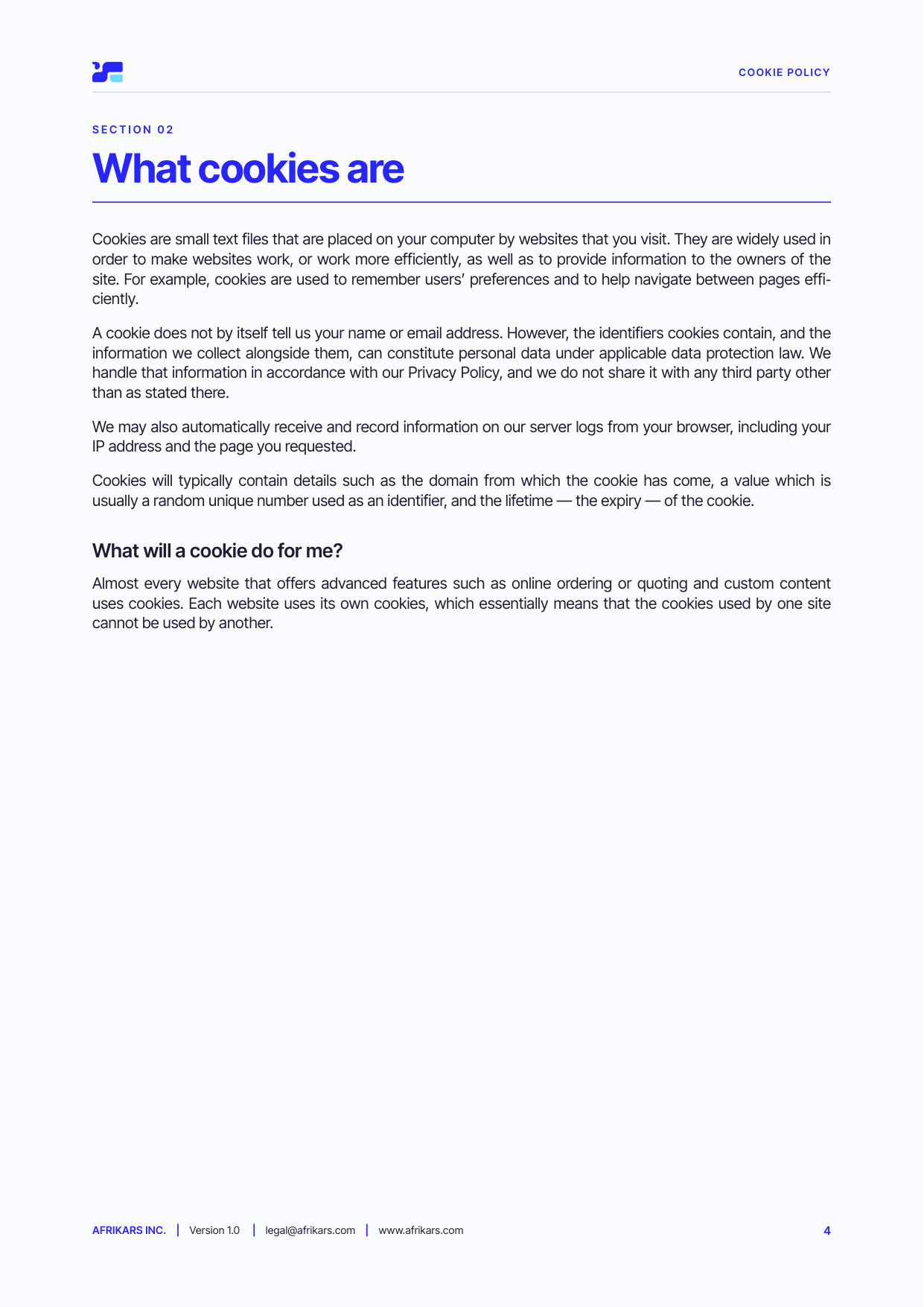 Cookie policy, page 4