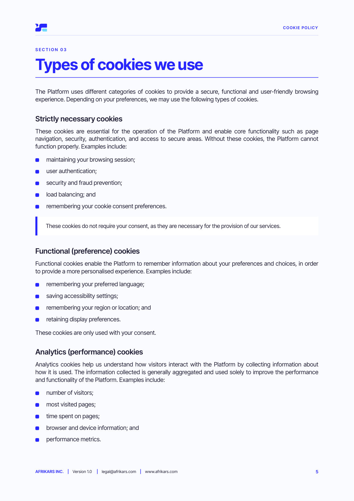 Cookie policy, page 5