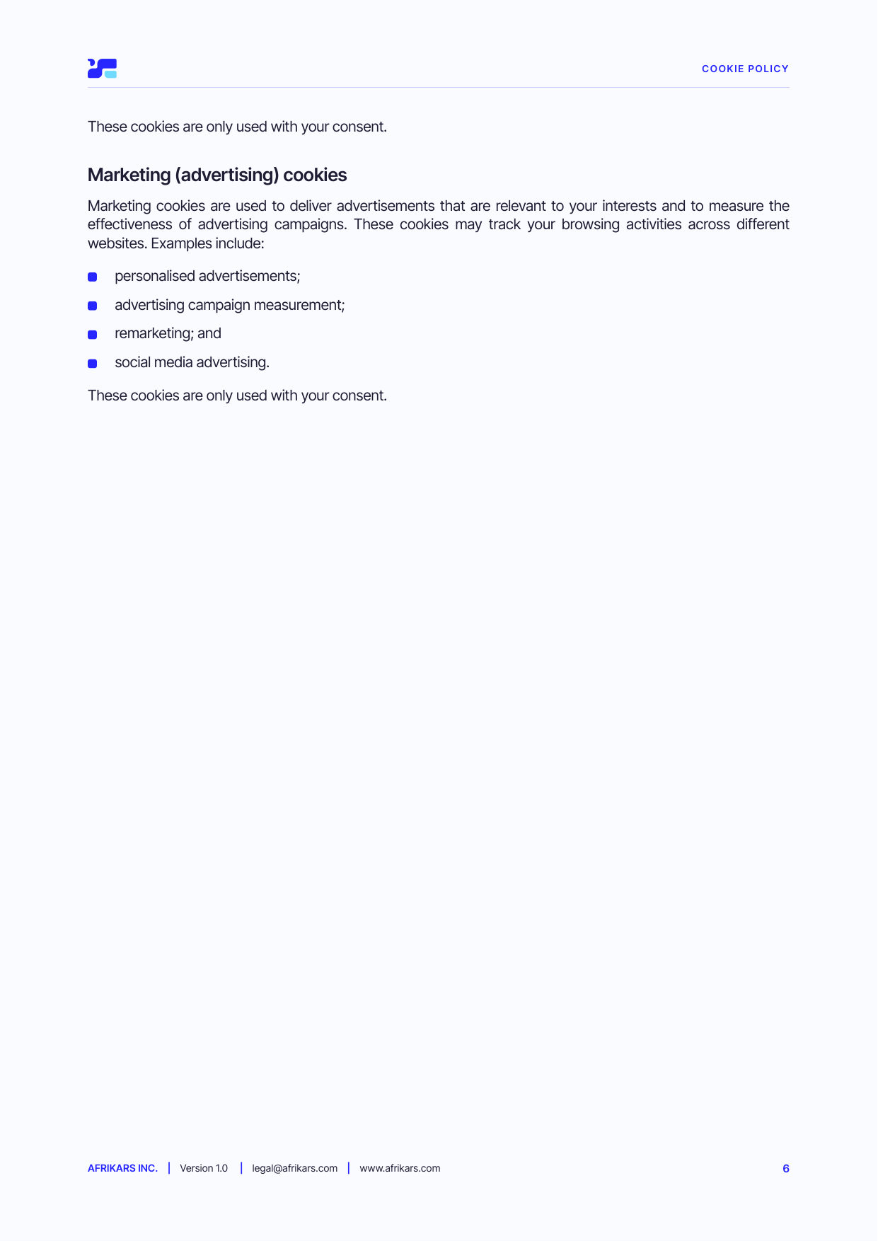 Cookie policy, page 6