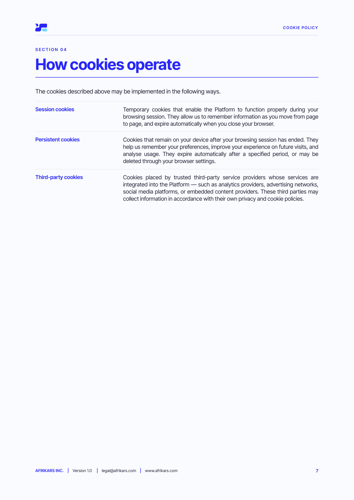 Cookie policy, page 7