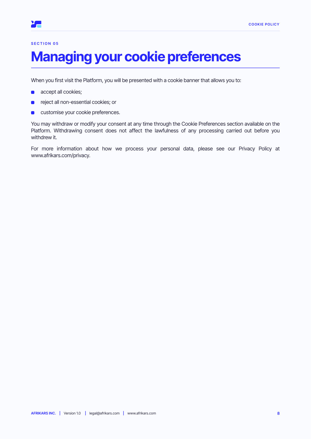 Cookie policy, page 8
