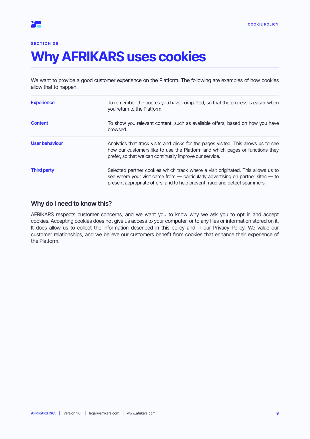 Cookie policy, page 9