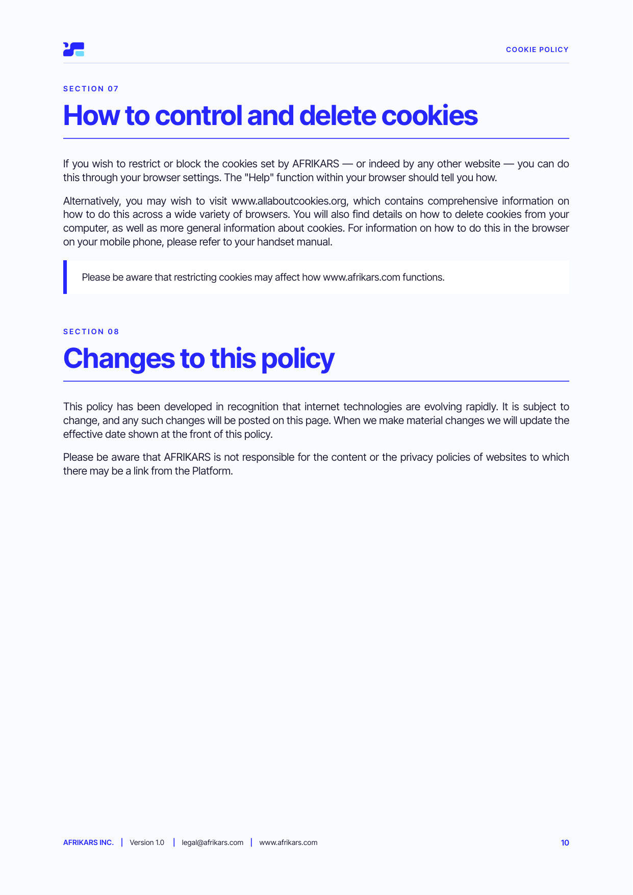 Cookie policy, page 10