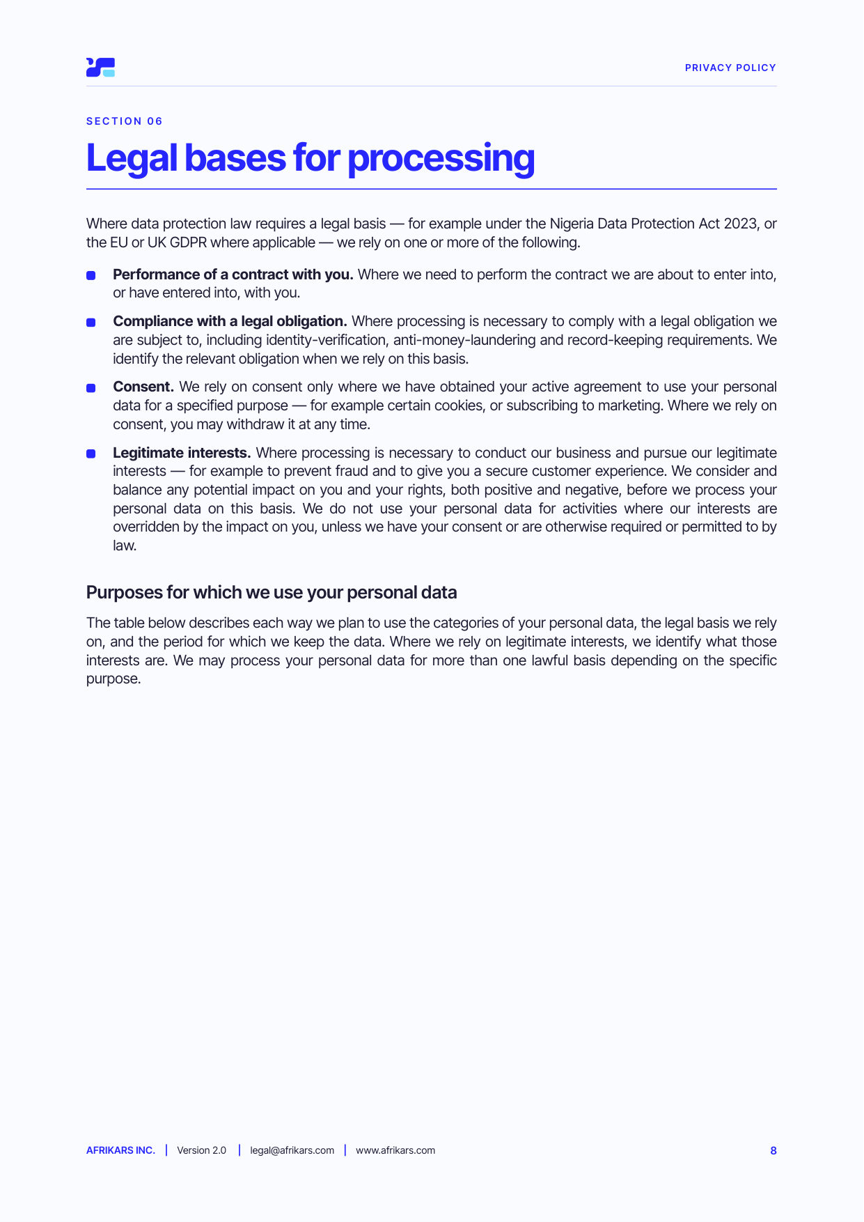 Privacy policy, page 8