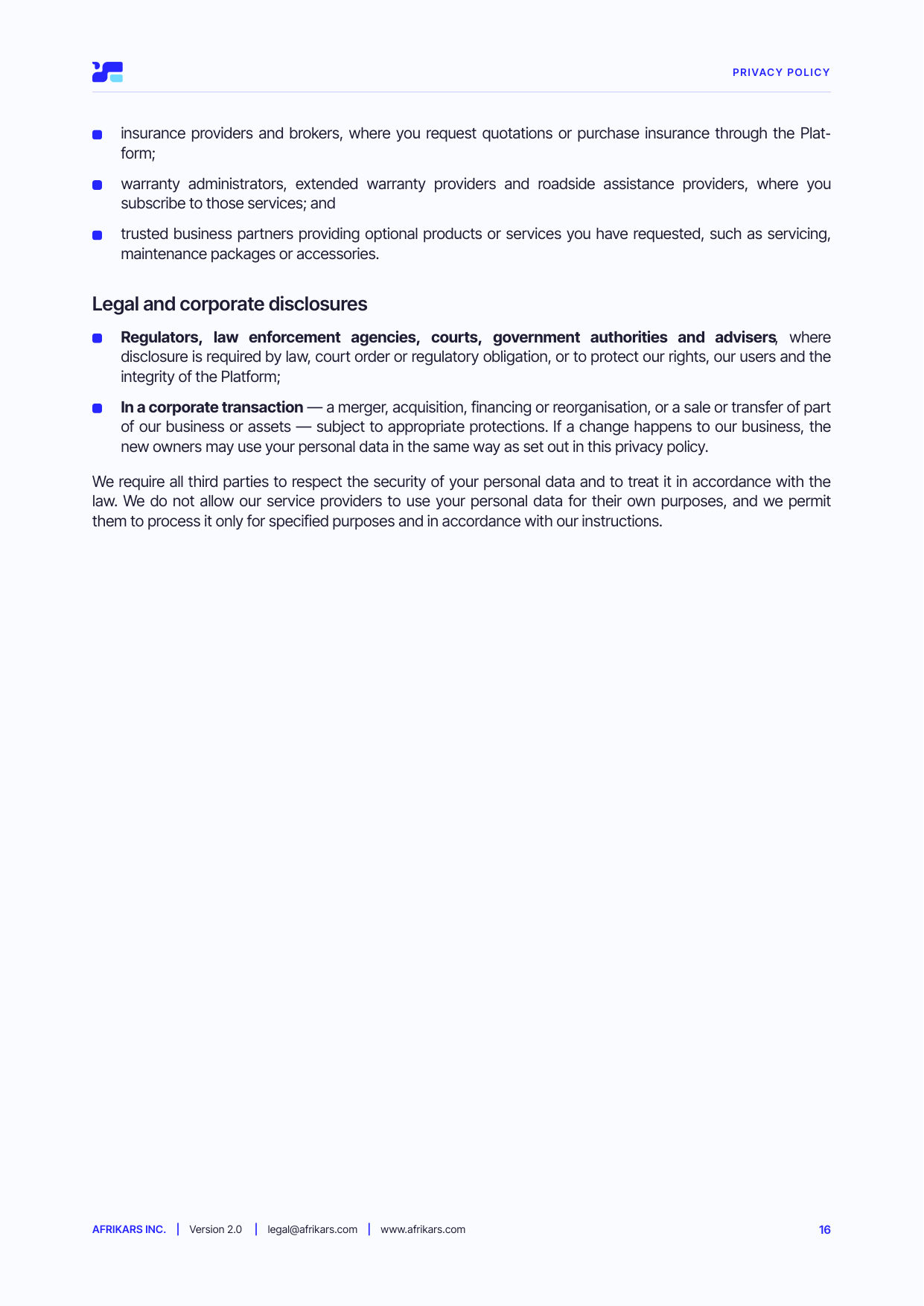 Privacy policy, page 16