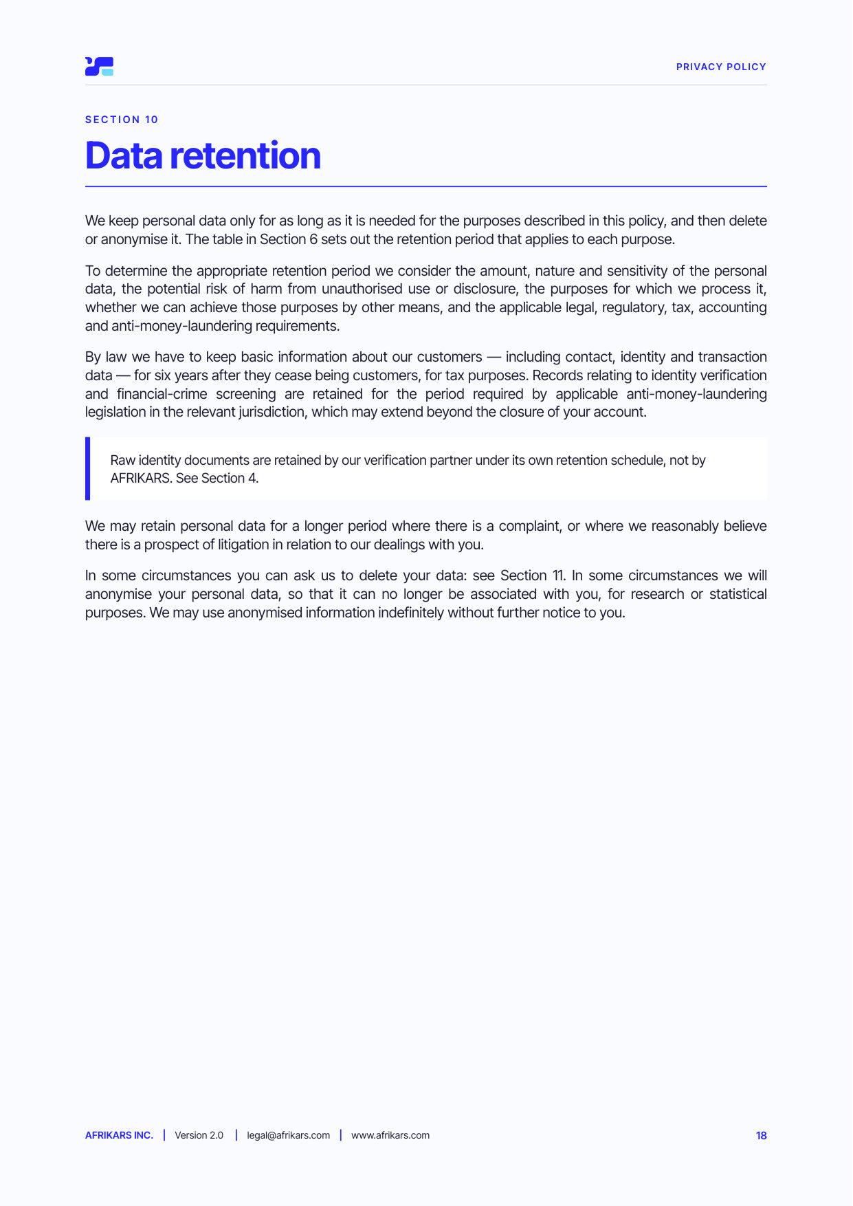 Privacy policy, page 18