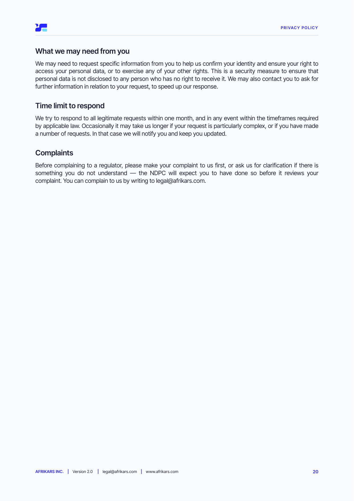 Privacy policy, page 20
