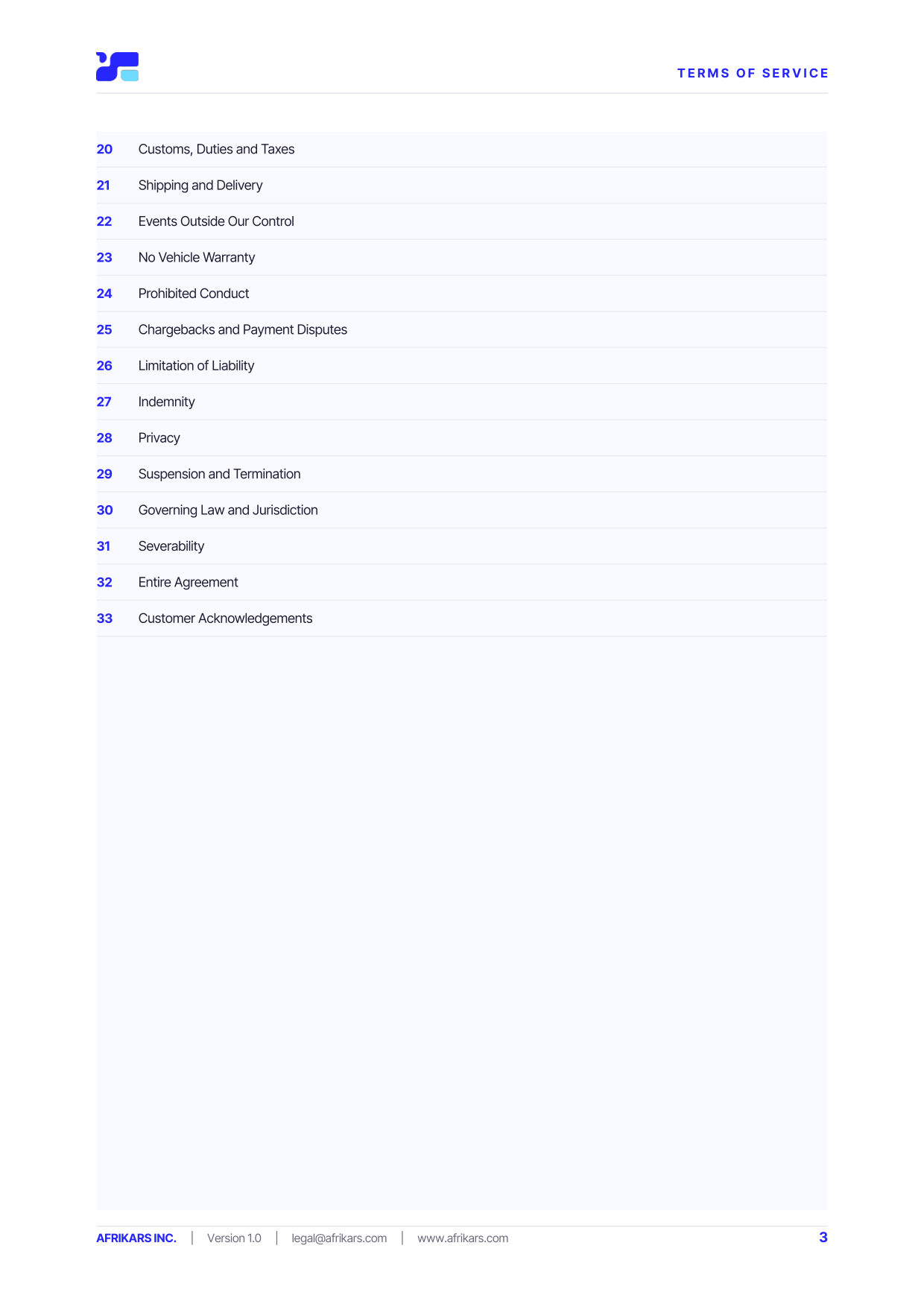 Terms of Service, page 3