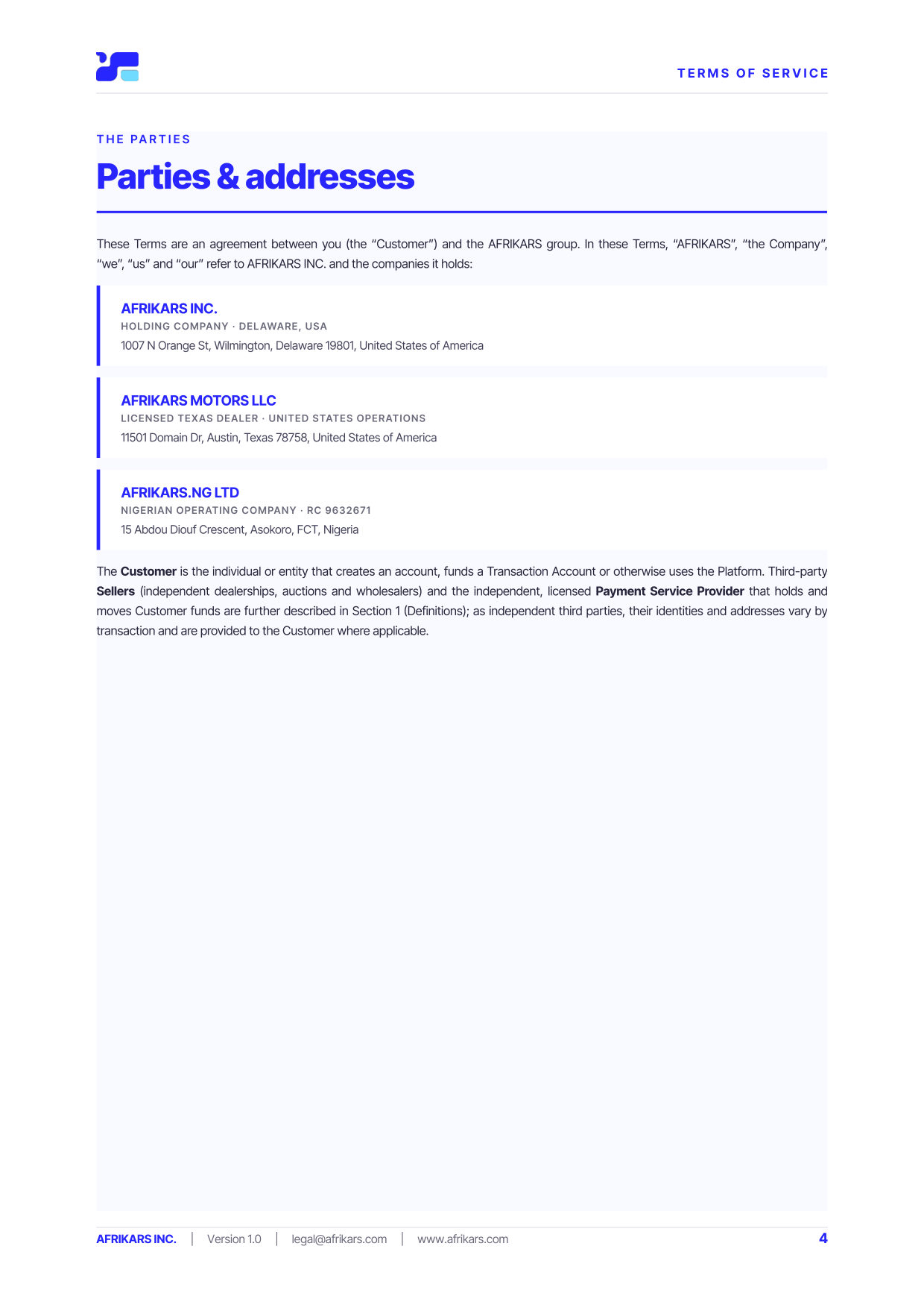 Terms of Service, page 4