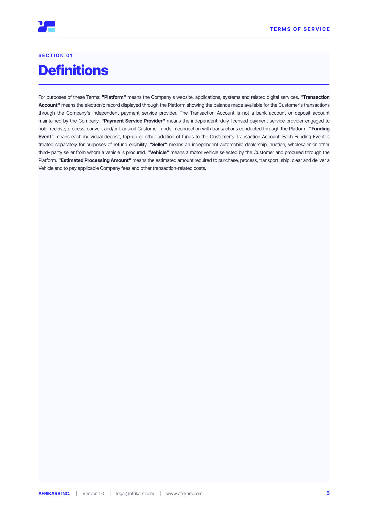 Terms of Service, page 5