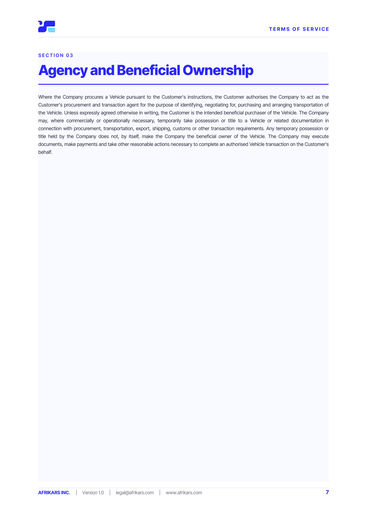 Terms of Service, page 7