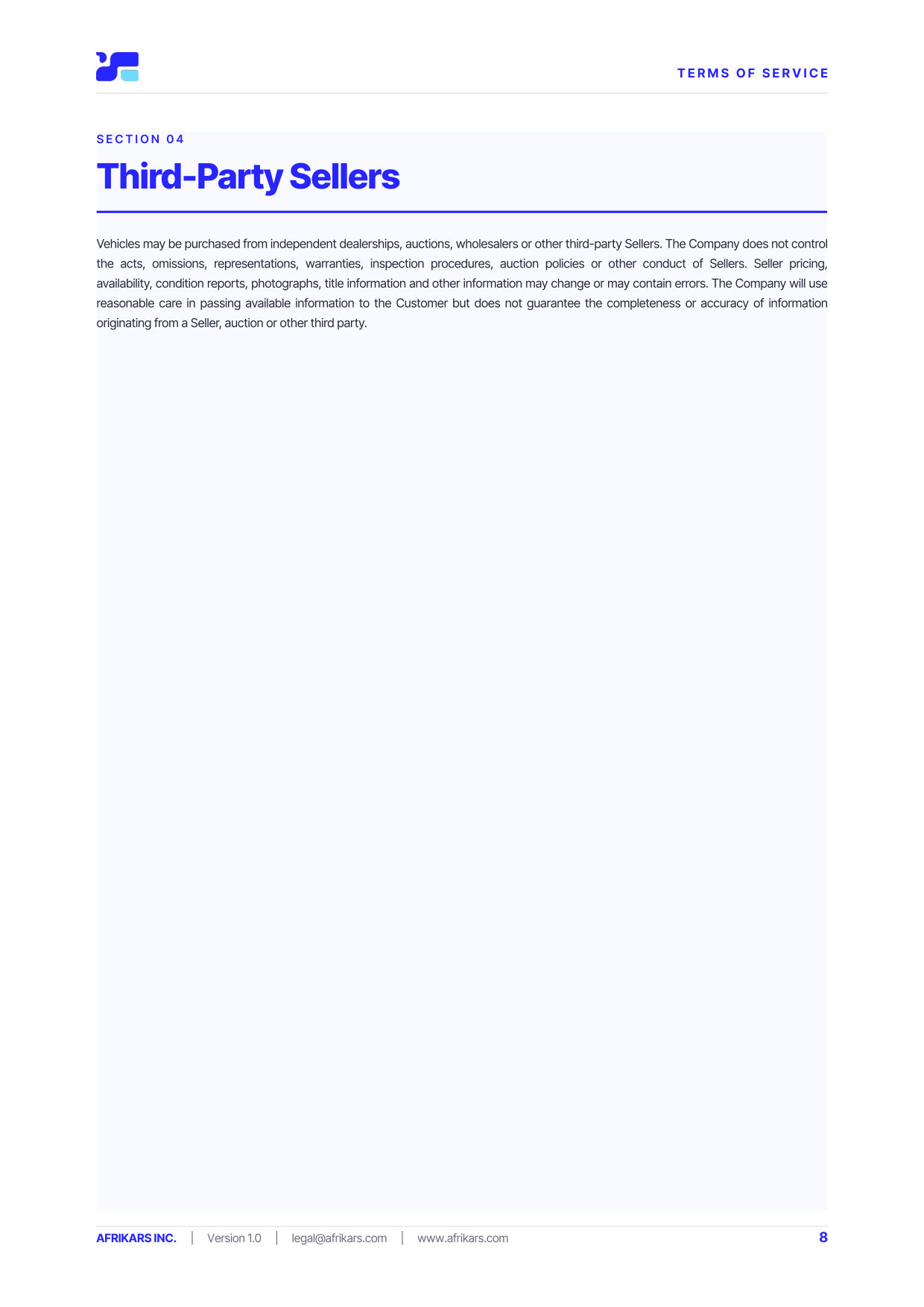 Terms of Service, page 8