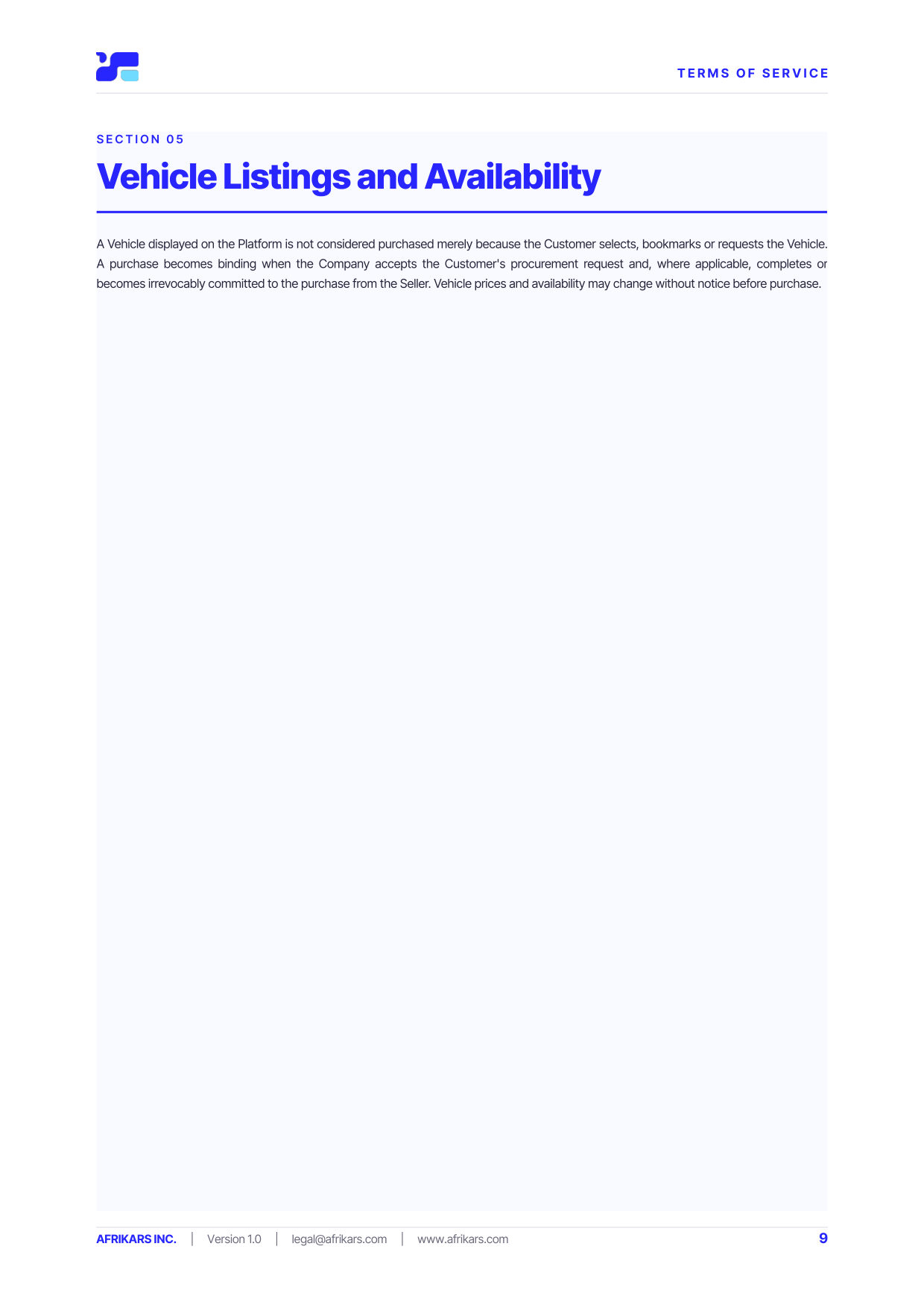Terms of Service, page 9