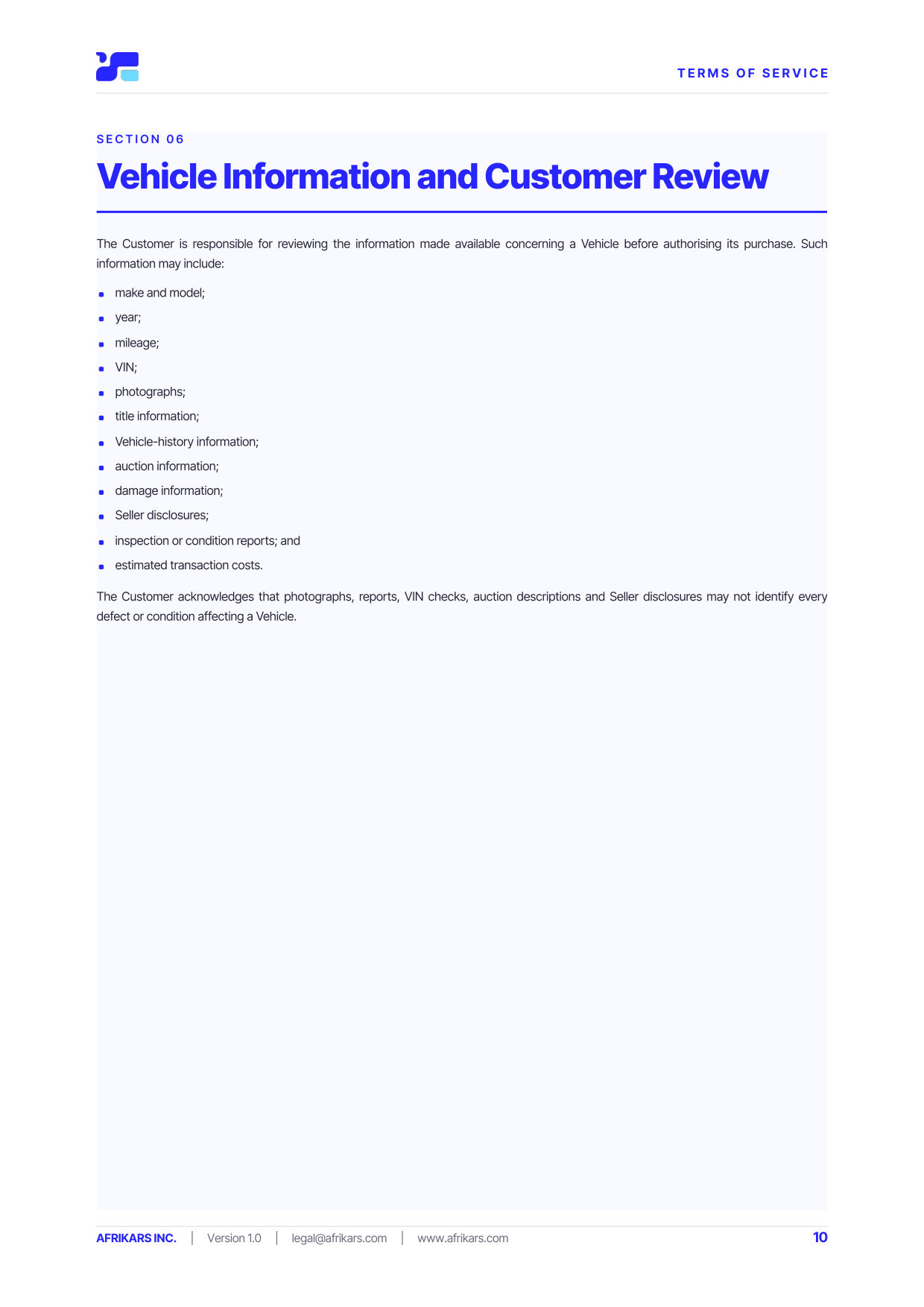 Terms of Service, page 10