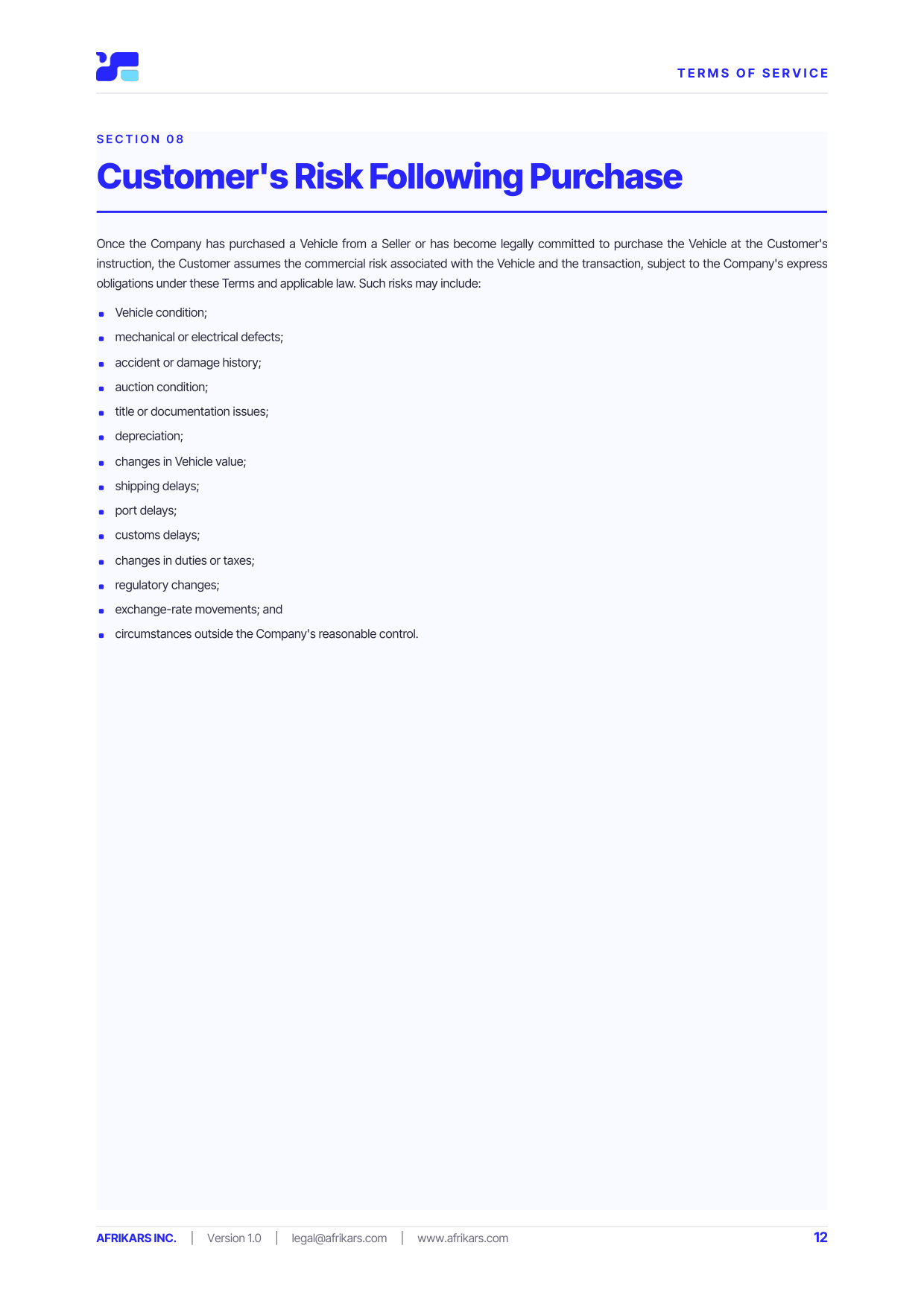 Terms of Service, page 12