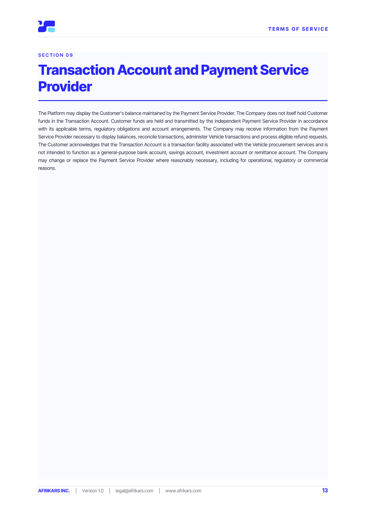 Terms of Service, page 13
