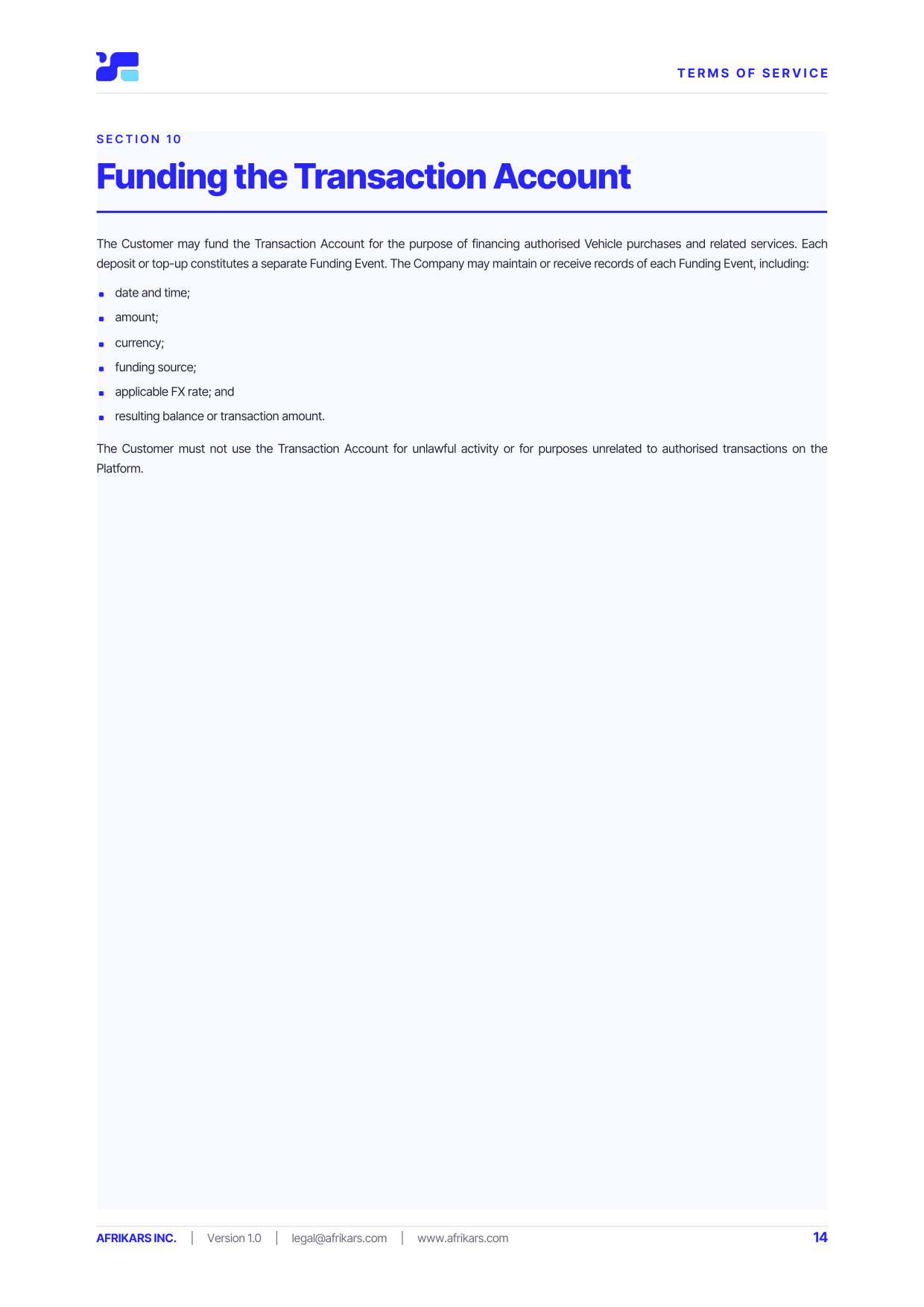 Terms of Service, page 14