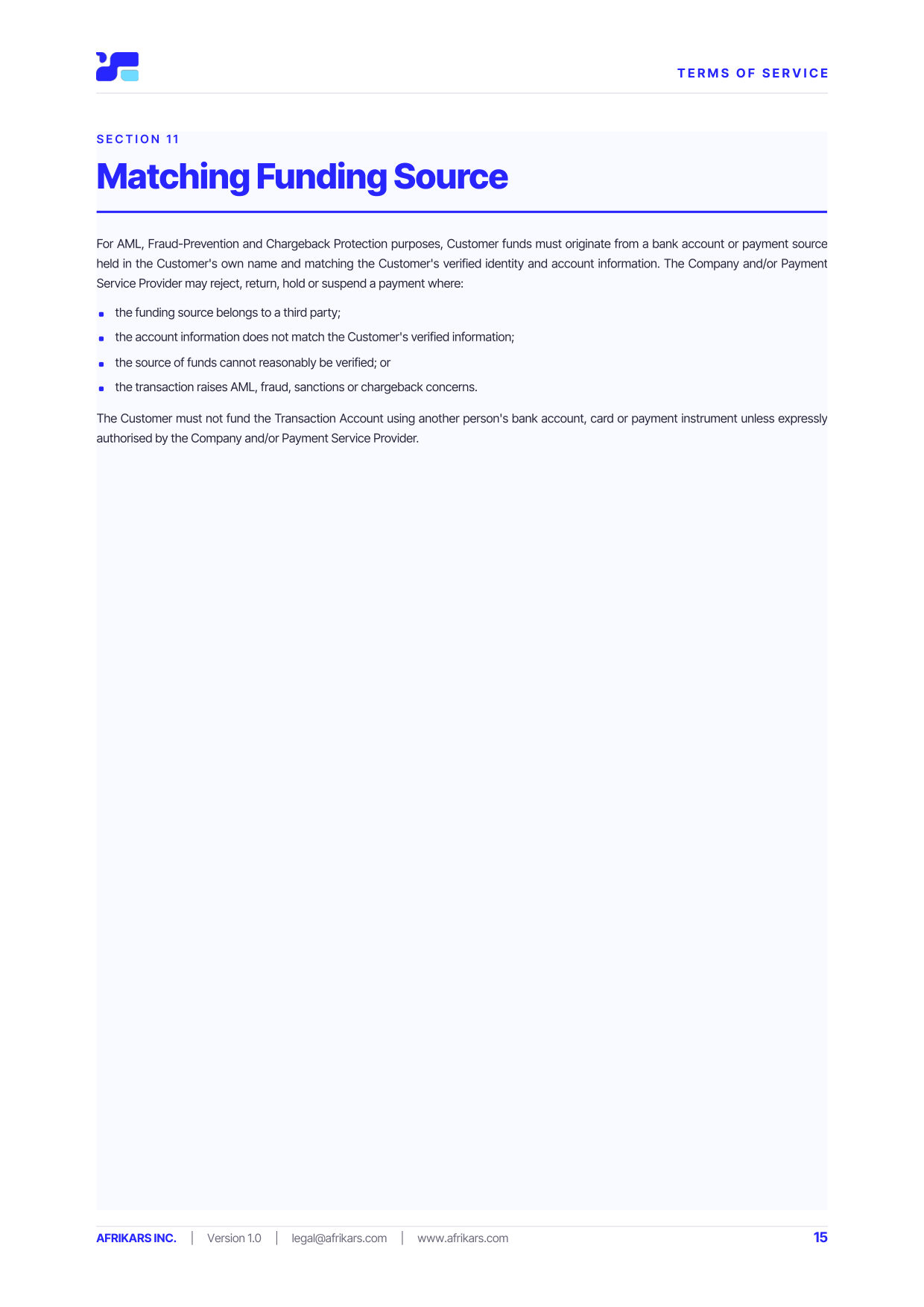 Terms of Service, page 15