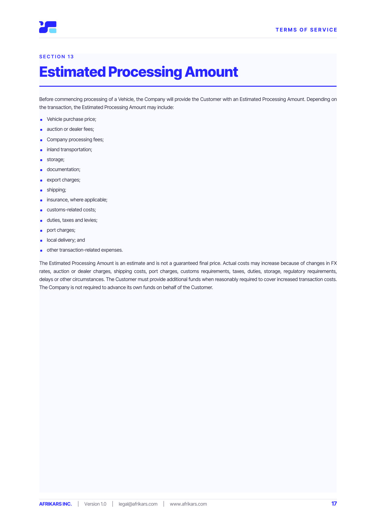 Terms of Service, page 17