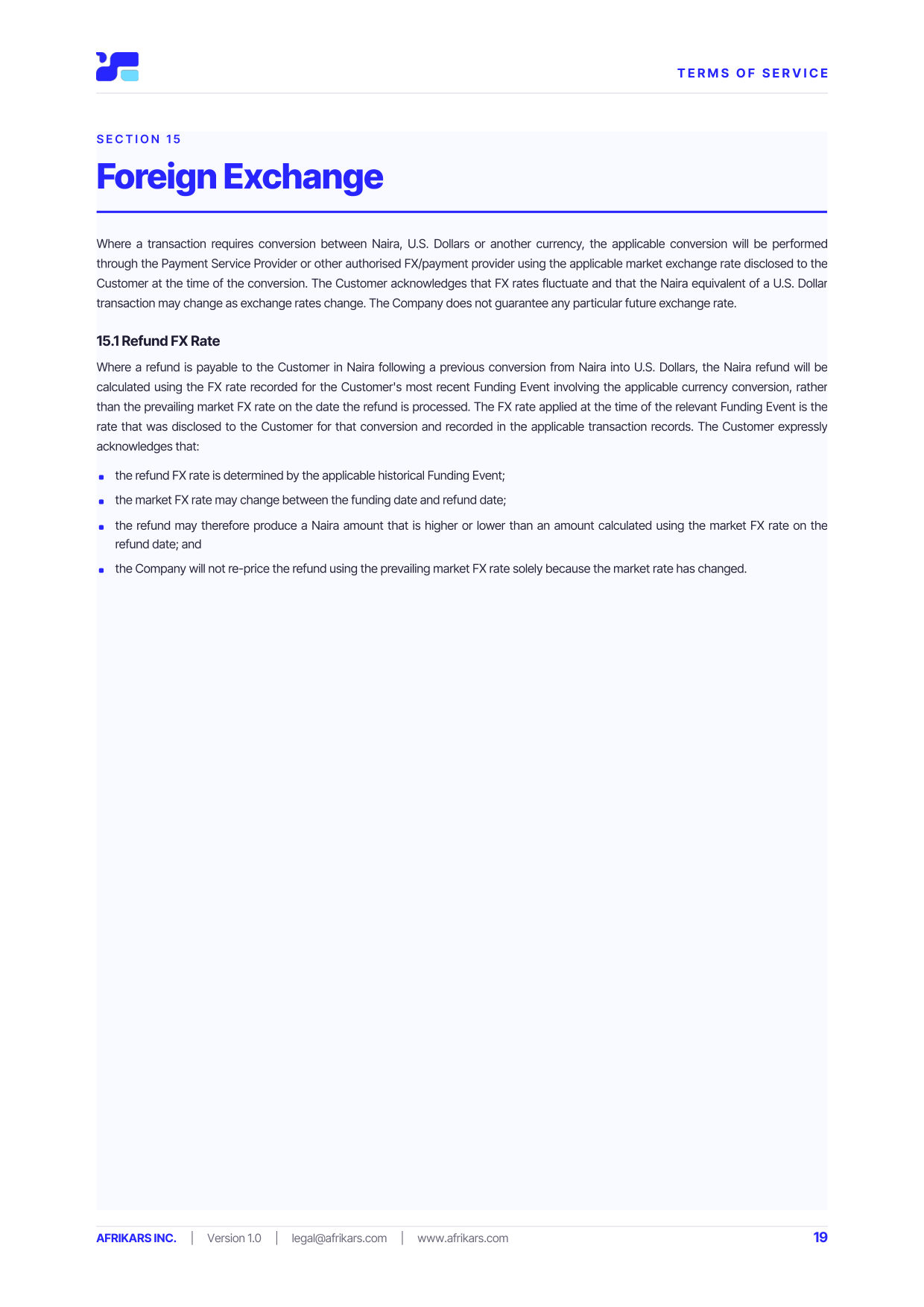 Terms of Service, page 19