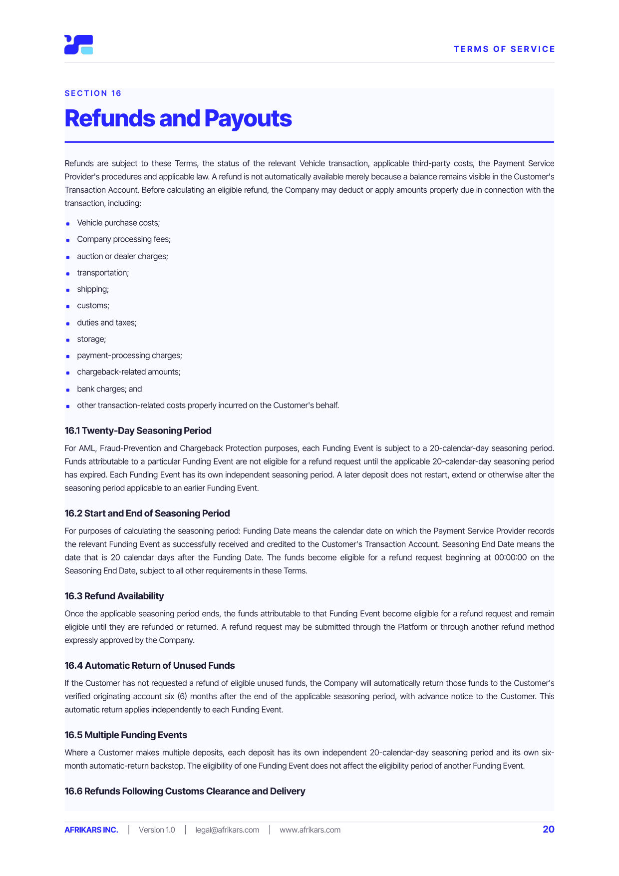 Terms of Service, page 20