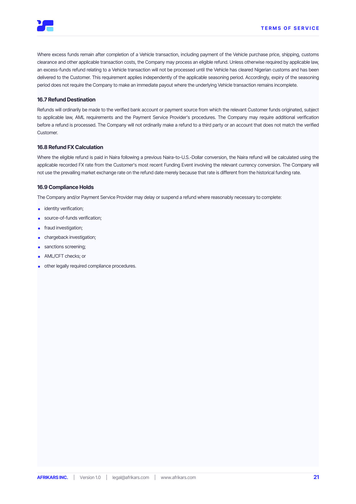 Terms of Service, page 21