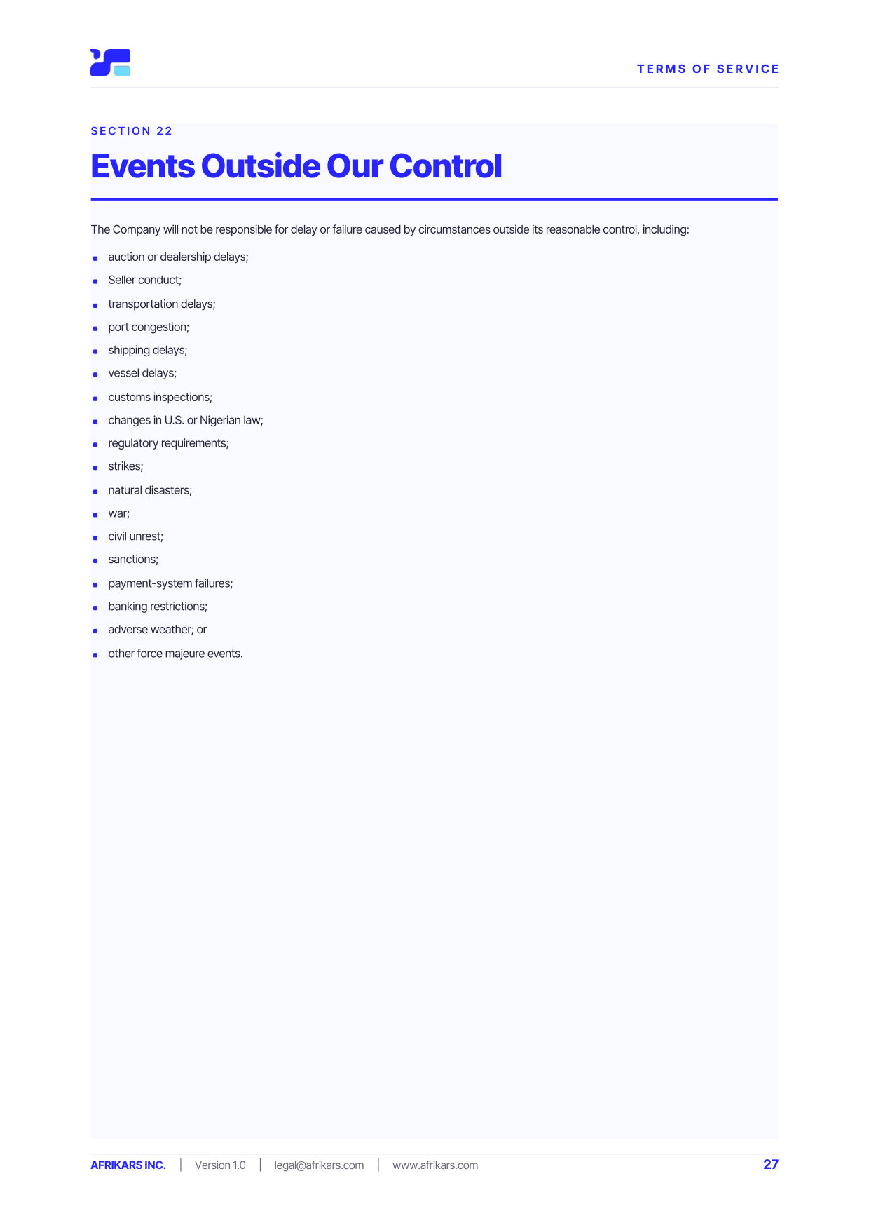 Terms of Service, page 27