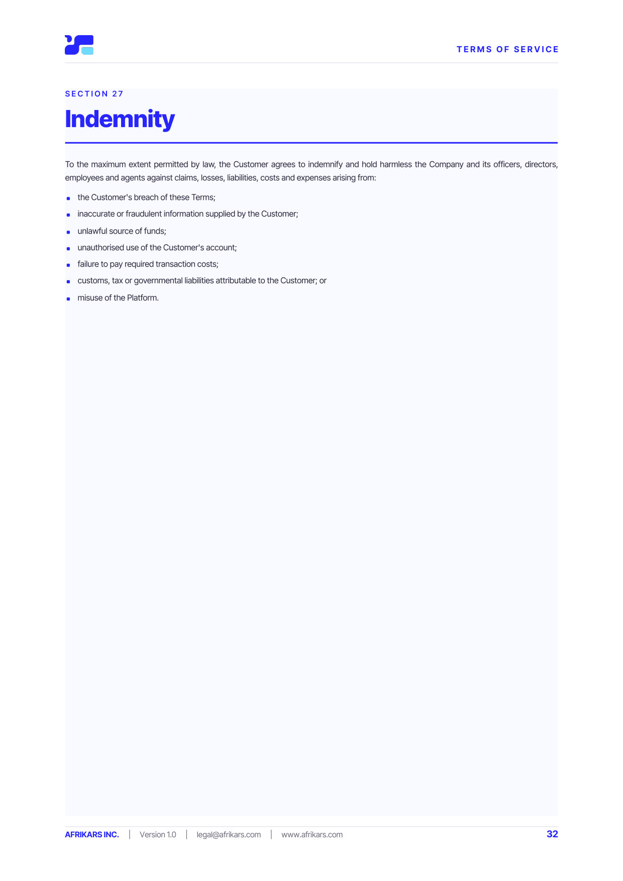 Terms of Service, page 32