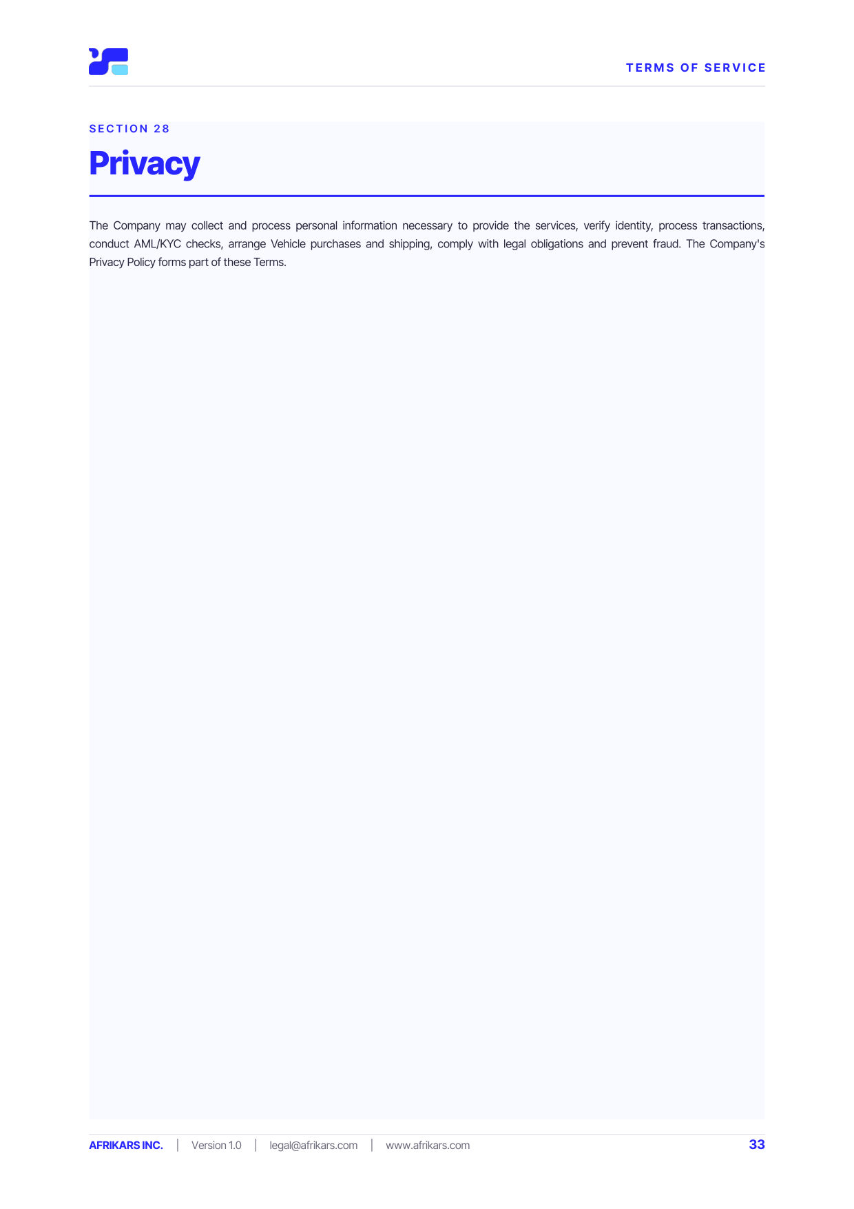 Terms of Service, page 33