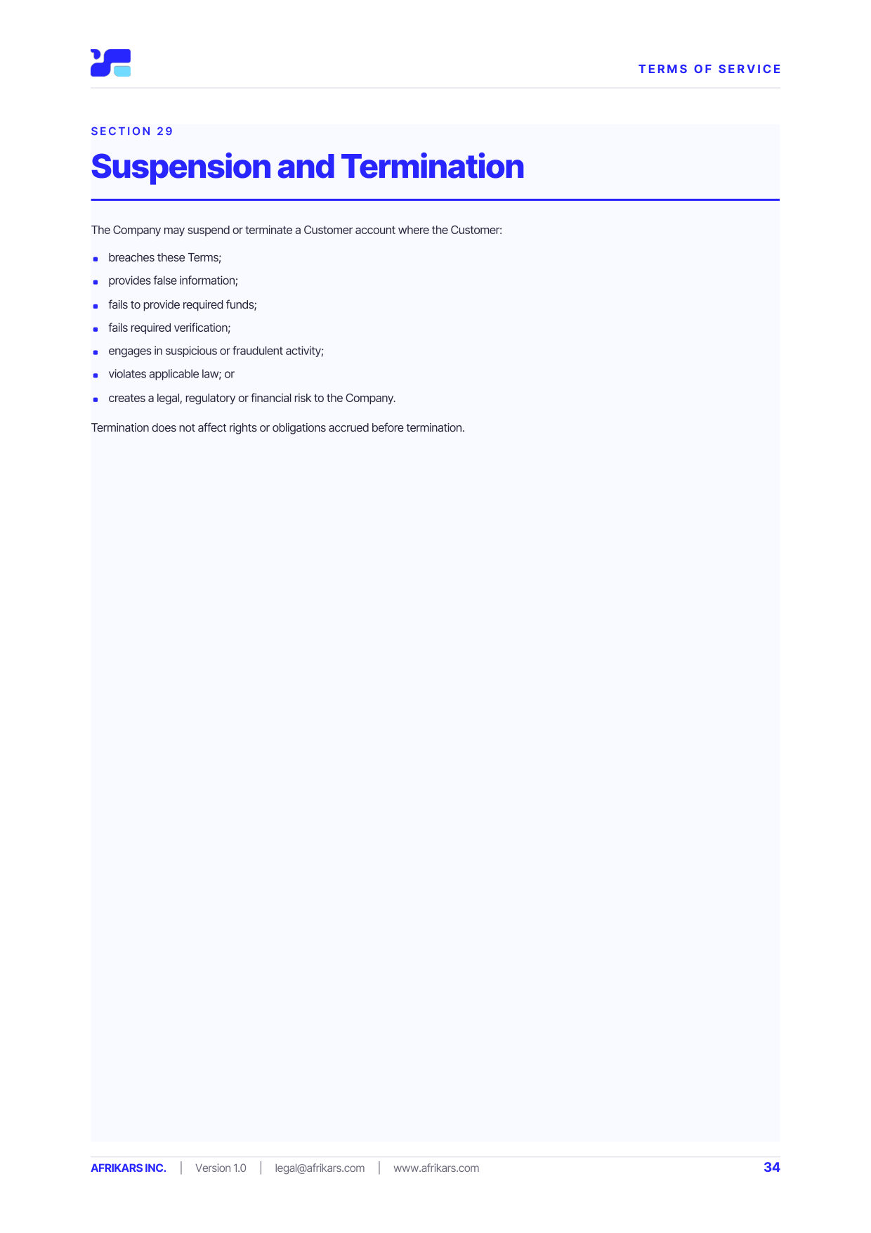 Terms of Service, page 34