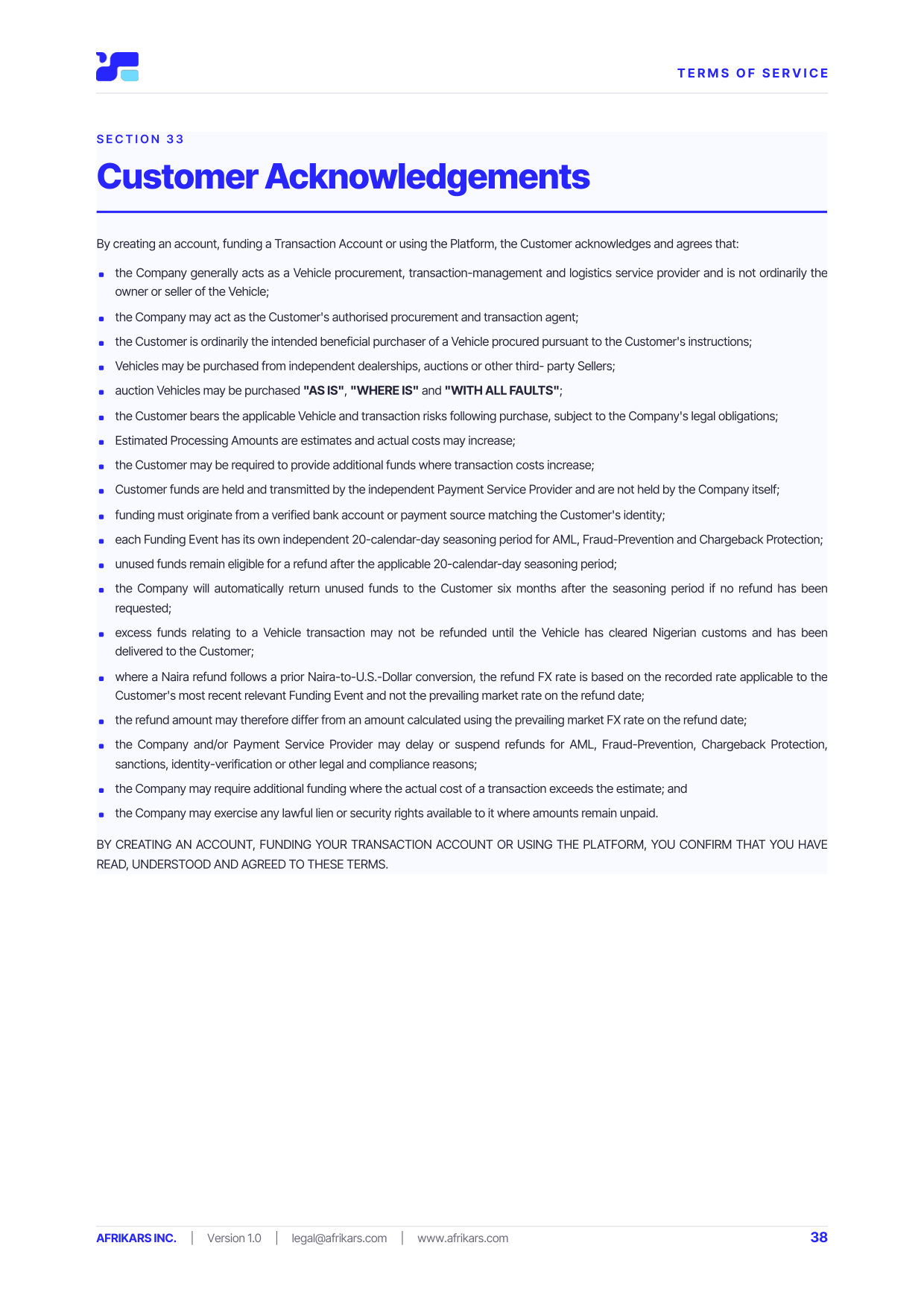 Terms of Service, page 38